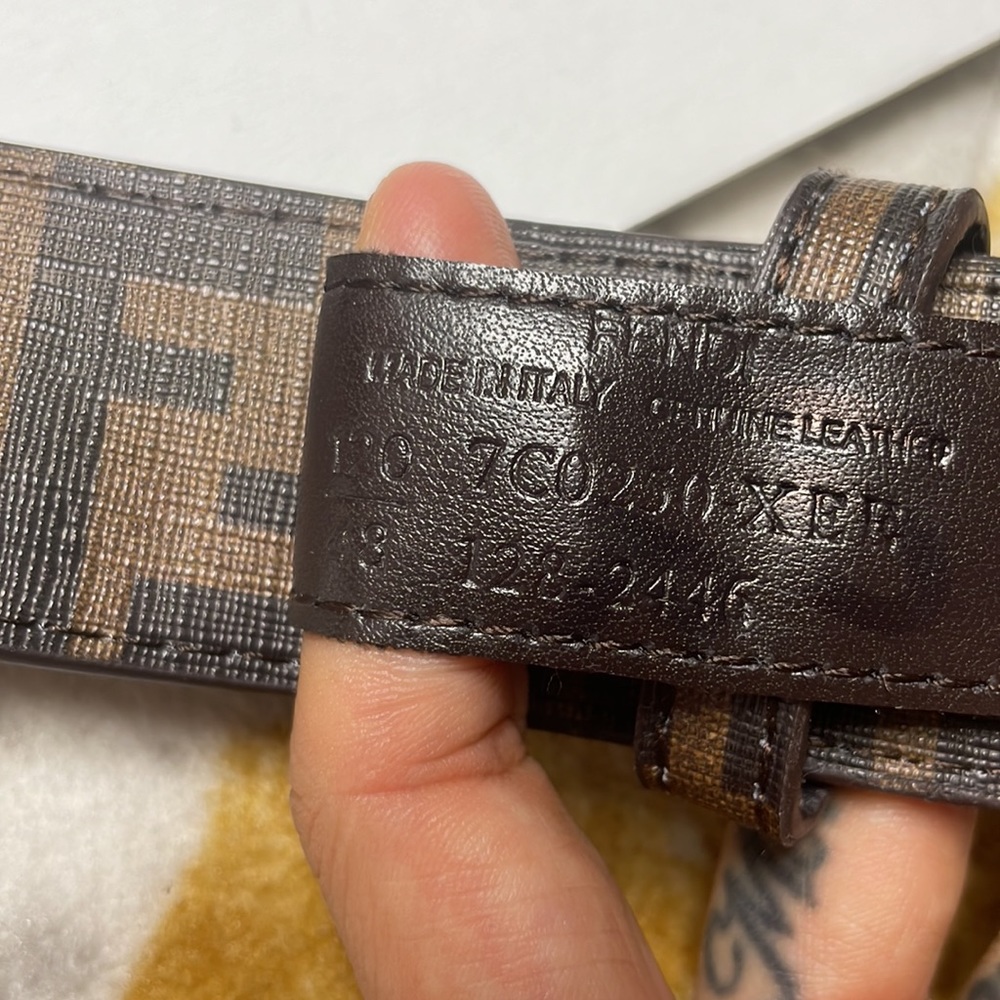 Fendi Authentic - Saffiano Leather brown  / Gold - Unisex belt - Size 48 - Picture 2 of 5